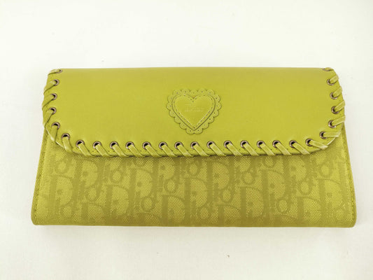 Dior Trotter Christian Dior Long Wallet Ethnic Heart Trotter Green Wallet