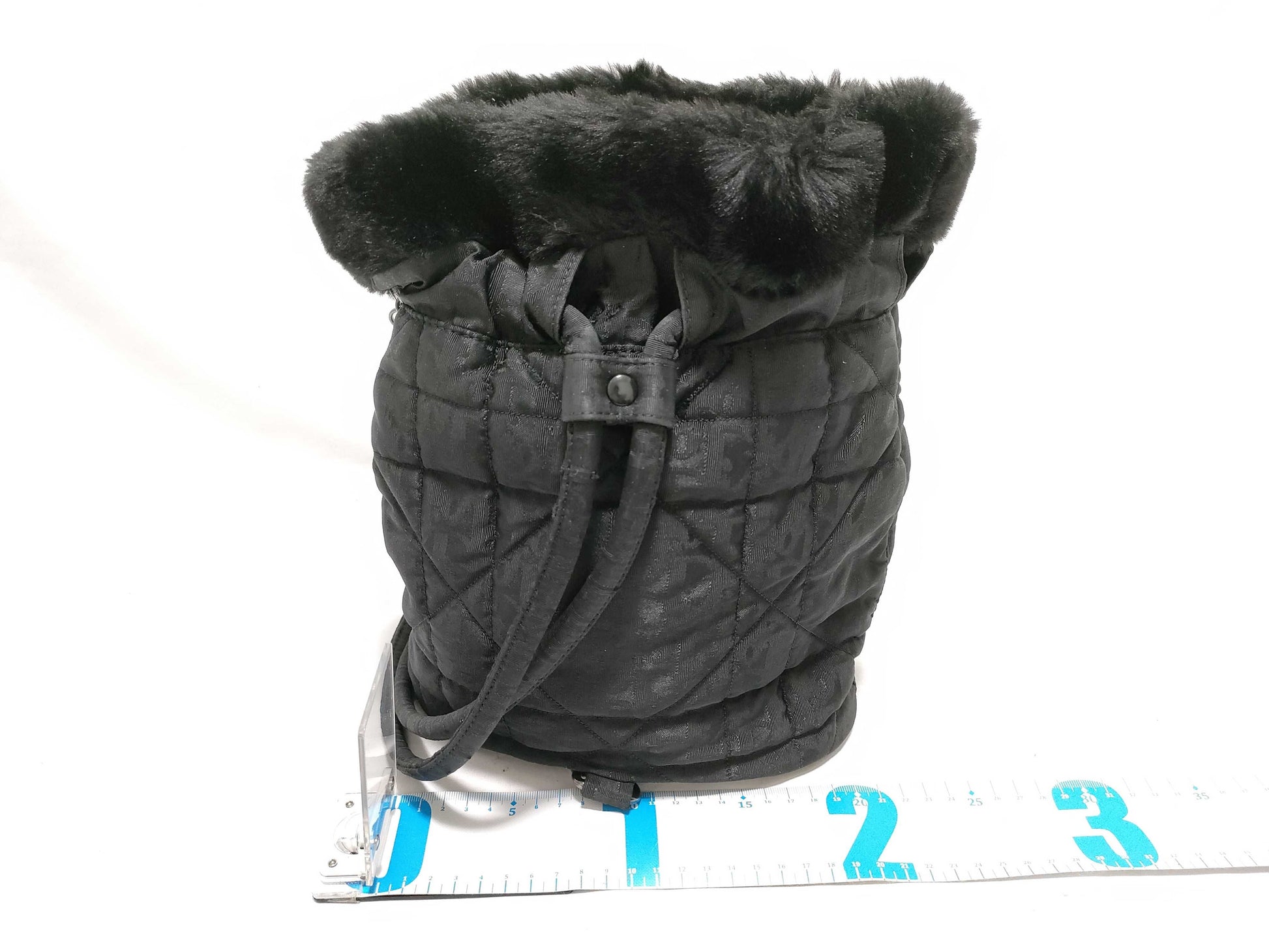  Dior Christian Dior Backpack Cannage Drawcord Fur Charm Black Backpack