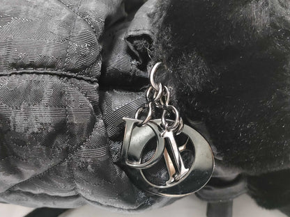  Dior Christian Dior Backpack Cannage Drawcord Fur Charm Black Backpack