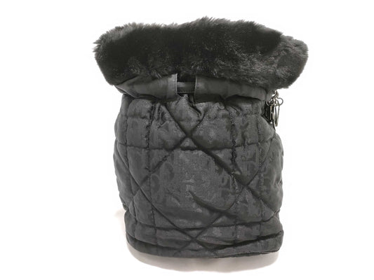  Dior Christian Dior Backpack Cannage Drawcord Fur Charm Black Backpack