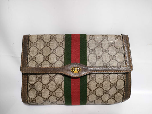 GUCCI GG Supreme GUCCI Sherry Line GG Supreme Gold Hardware Clutch Bag