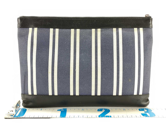 BALENCIAGA 420407 Navy Clip Canvas and Leather Clutch Handbag