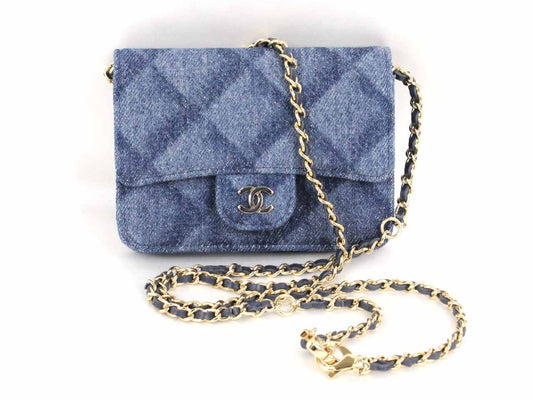 CHANEL denim chain mini shoulder bag