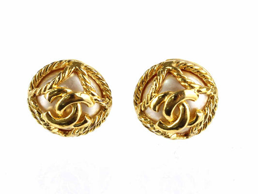 CHANEL Coco Mark Pearl Earrings 95A Earrings