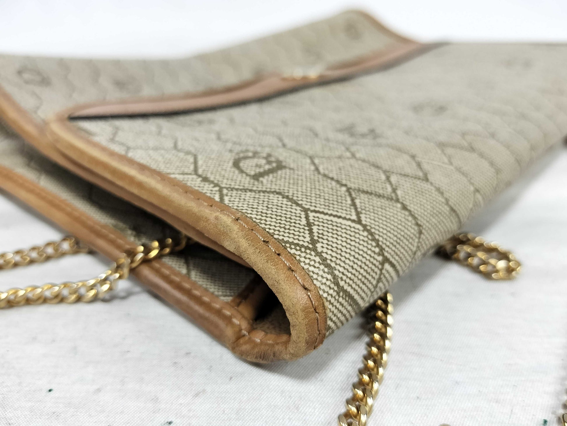 Dior Chain Bag Honeycomb Pattern PVC Beige Shoulder Bag