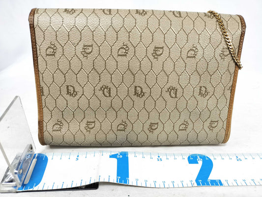 Dior Chain Bag Honeycomb Pattern PVC Beige Shoulder Bag