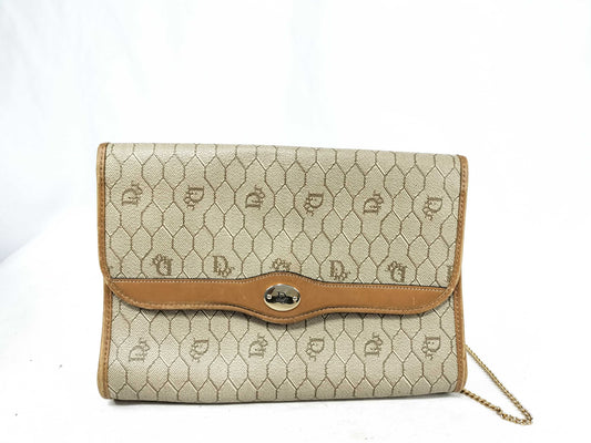 Dior Chain Bag Honeycomb Pattern PVC Beige Shoulder Bag