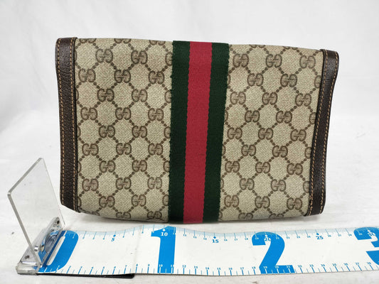 GUCCI GG Supreme Gucci 41 001 Second Bag Clutch Bag GG Supreme Sherry Line Leather Brown Clutch Bag