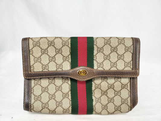 GUCCI GG Supreme Gucci 41 001 Second Bag Clutch Bag GG Supreme Sherry Line Leather Brown Clutch Bag