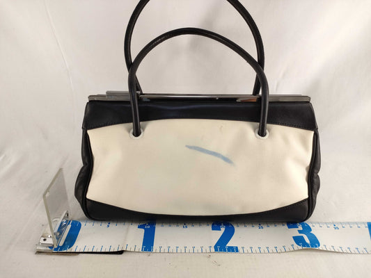 GUCCI 92726 Handbag, Plain Canvas x Leather, White/Black