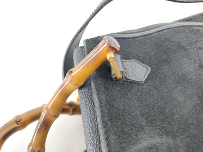 GUCCI Bamboo Gucci Shoulder Bag/Handbag 2-Way Bamboo Suede Black Handbag