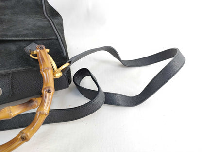 GUCCI Bamboo Gucci Shoulder Bag/Handbag 2-Way Bamboo Suede Black Handbag