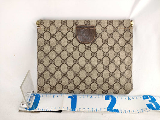 GUCCI 67 039 5229 GG Supreme Clutch Bag, PVC and Leather, Brown