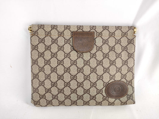 GUCCI 67 039 5229 GG Supreme Clutch Bag, PVC and Leather, Brown