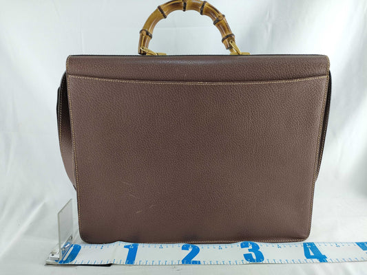 GUCCI 015 904 3304 Bamboo Briefcase Shoulder Bag Leather Brown Business Bag