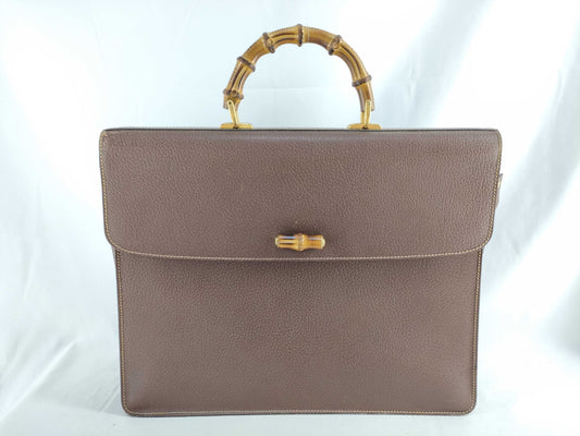 GUCCI 015 904 3304 Bamboo Briefcase Shoulder Bag Leather Brown Business Bag