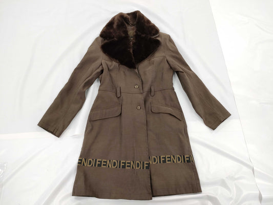 FENDI Fendi Fur Logo Brown Trench Coat Size 42 Coat