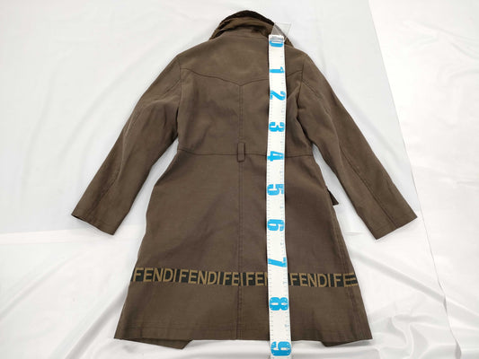 FENDI Fendi Fur Logo Brown Trench Coat Size 42 Coat
