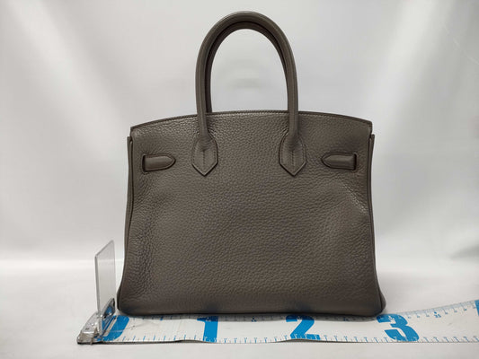 HERMES Birkin 30 Taurillon Clemence Etain Stainless Steel Handbag with Q Stamp