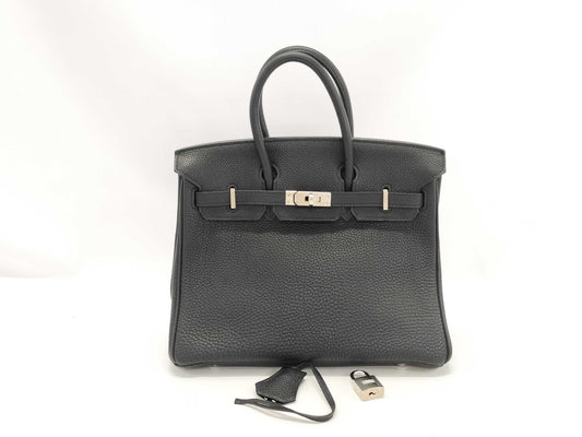 HERMES Birkin 25 Togo Black Stainless Steel Handbag with L Stamp
