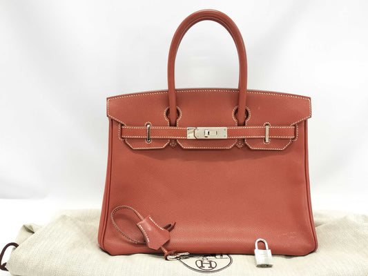 HERMES Birkin 30 Epsom Leather Sanguine Stainless Steel Handbag with N Stamp