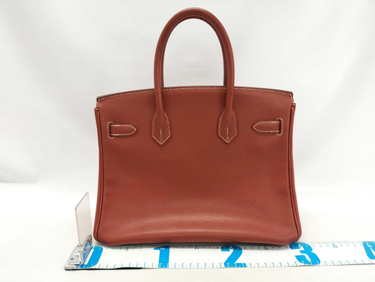HERMES Birkin 30 Epsom Leather Sanguine Stainless Steel Handbag with N Stamp