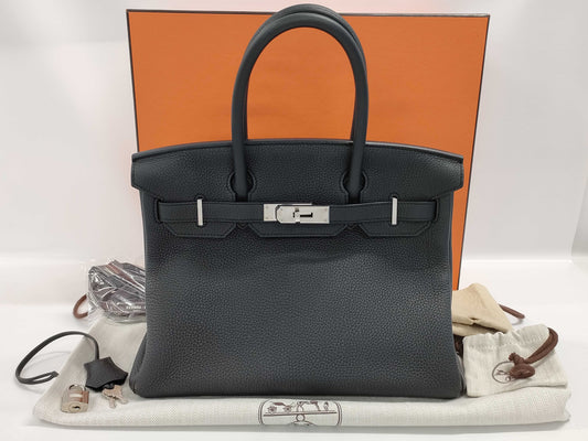 HERMES Birkin 30 Togo Black Stainless Steel Handbag with C Stamp and Silver Hardware