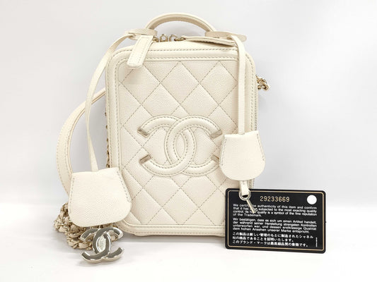 CHANEL CC Filigree Vanity Bag in White Caviar Leather Shoulder Bag