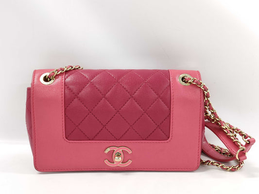CHANEL Mademoiselle Double Chain Shoulder Bag Pink x Red Bag
