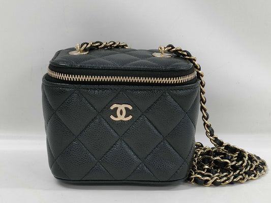 CHANEL Vanity Black x Gold Caviar Skin Shoulder Bag