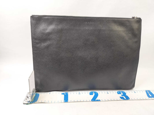 PRADA Saffiano Leather Clutch Bag, Black