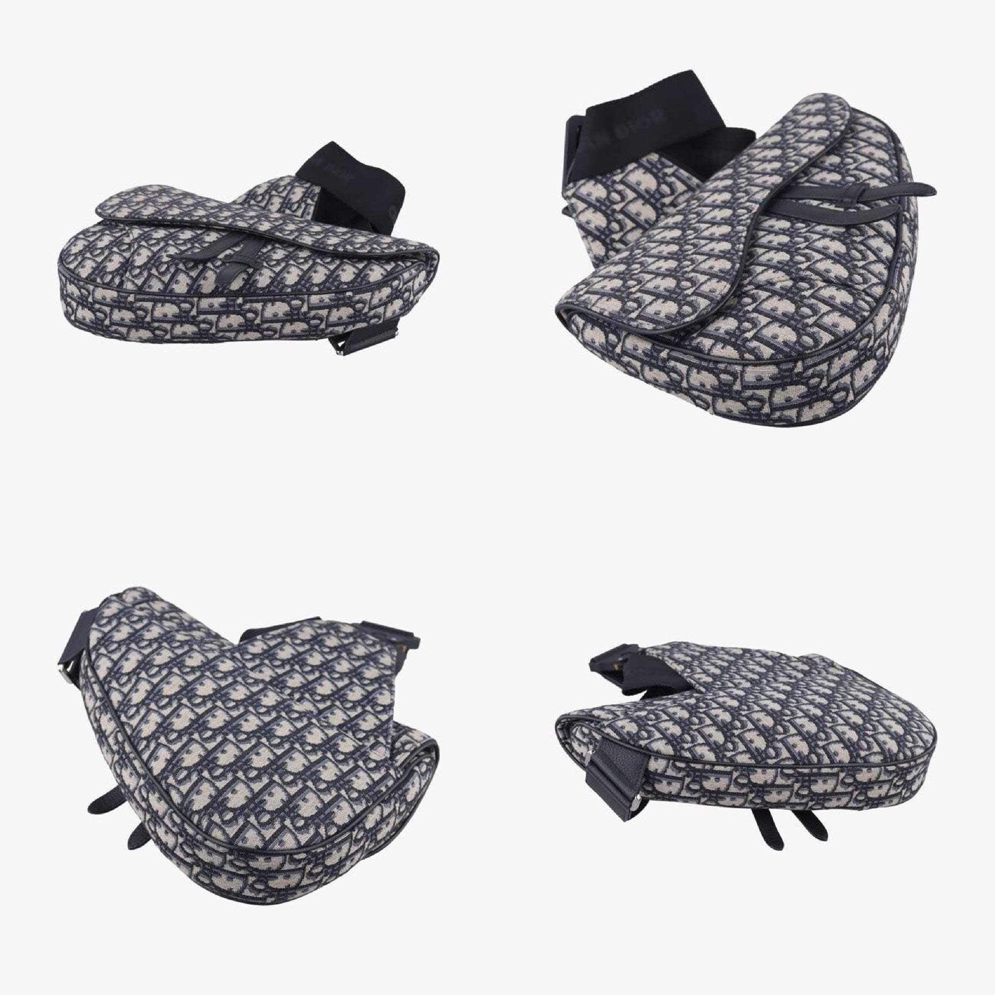 Dior Saddle Bag Gray x Navy Jacquard x Leather 21-BO-1210 Shoulder Bag