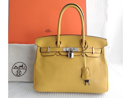 HERMES Birkin 30 Soleil Silver Hardware □M Stamp Hermès Cadena 1 Key 2 Clochette 1 Box 1 Handbag