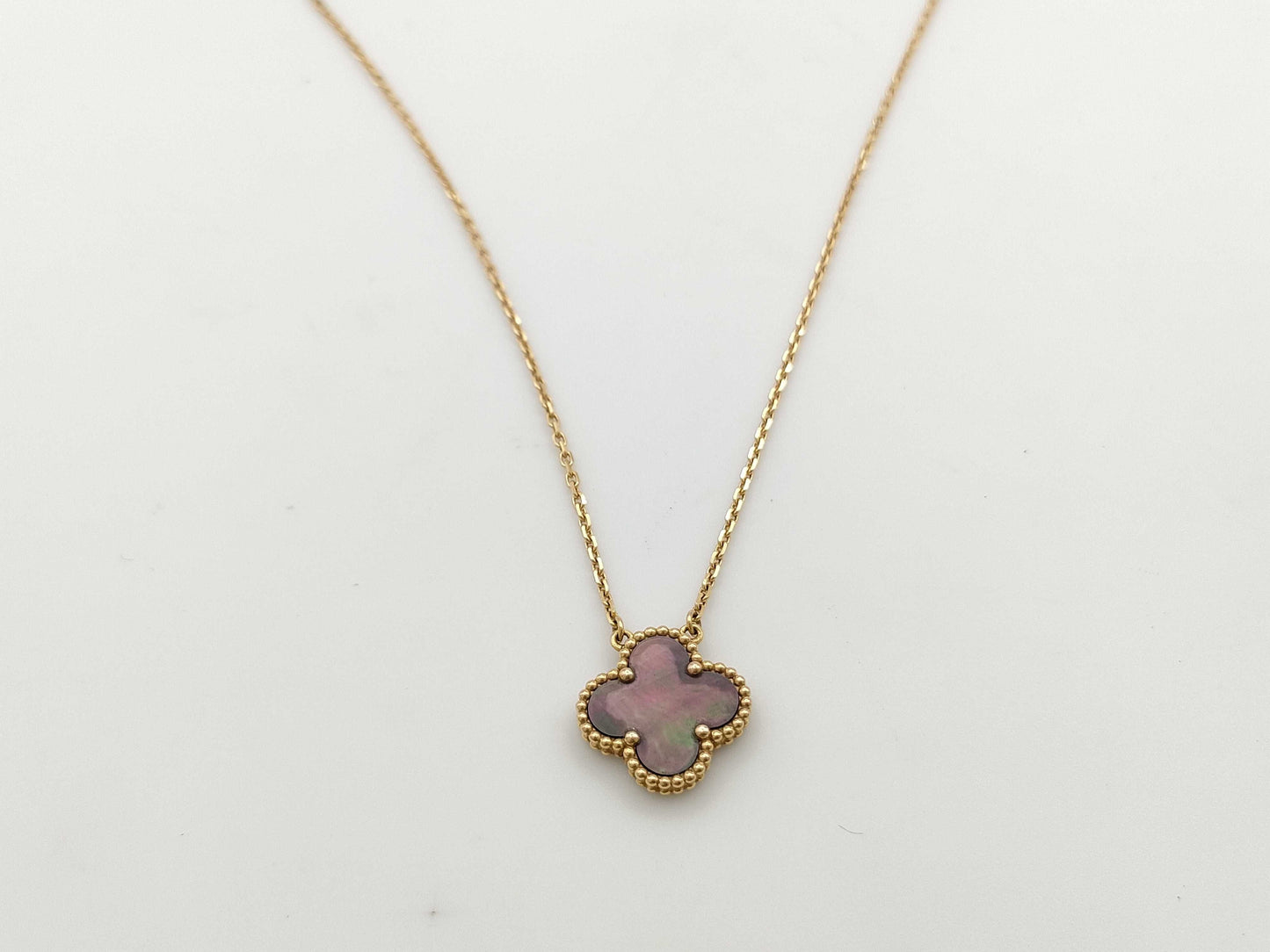 Van Cleef & Arpels Vintage Alhambra Gray Mother-of-Pearl Au750 5.1g Necklace 