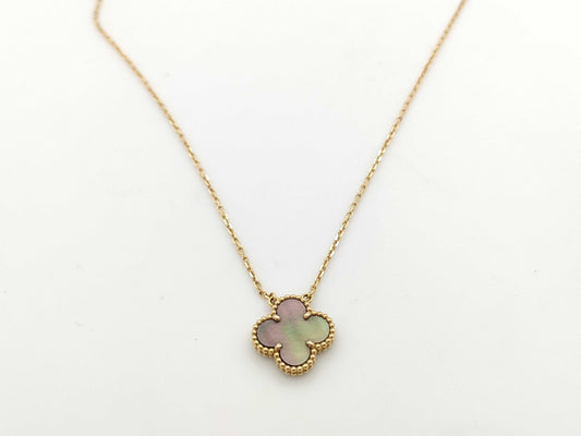 Van Cleef & Arpels Vintage Alhambra Gray Mother-of-Pearl Au750 5.1g Necklace 