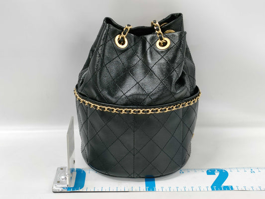 CHANEL Chain Handbag Drawstring Black Shoulder Bag