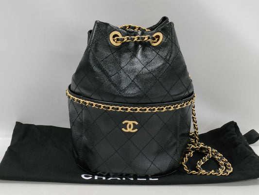CHANEL Chain Handbag Drawstring Black Shoulder Bag