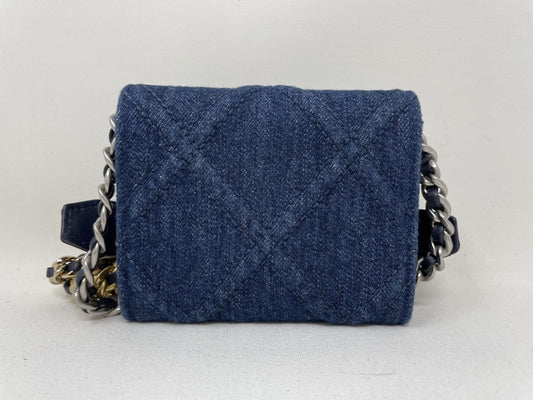 CHANEL Chain Wallet 19 Denim Shoulder Bag with Seal and Card