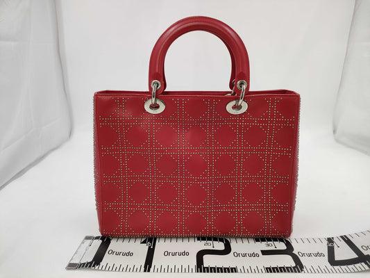 Dior Red Silver Hardware Studded Handbag