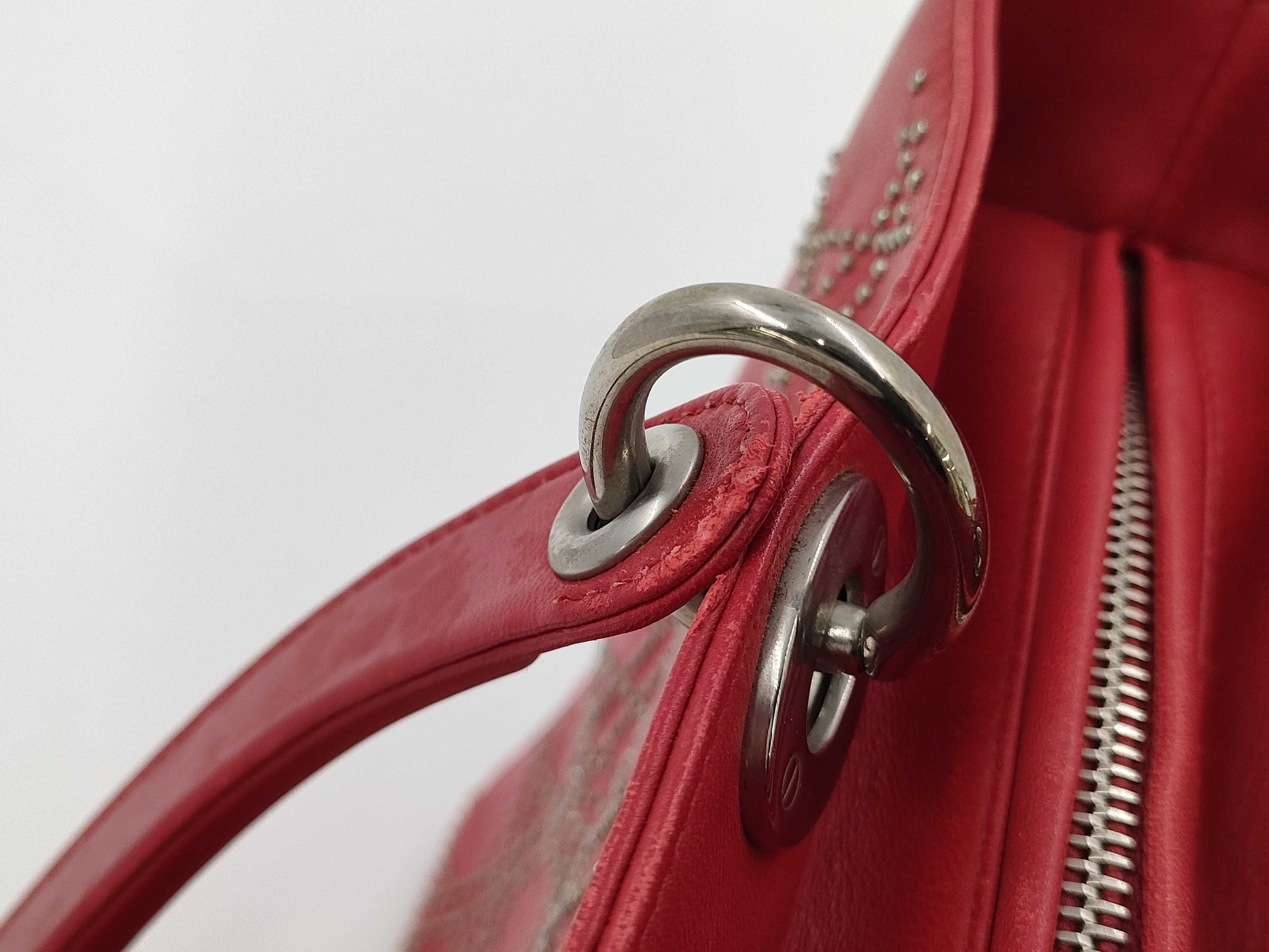 Dior Red Silver Hardware Studded Handbag
