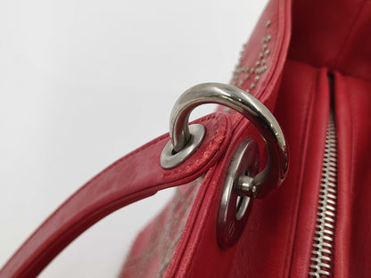 Dior Red Silver Hardware Studded Handbag