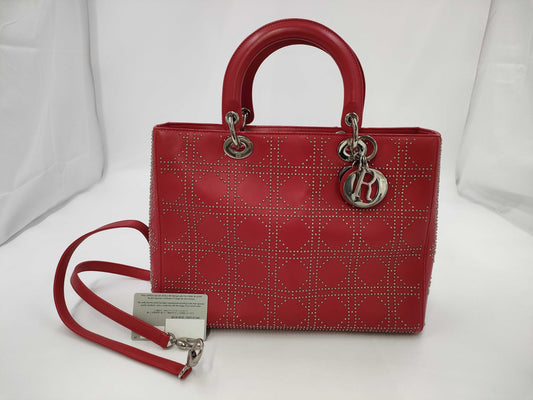 Dior Red Silver Hardware Studded Handbag