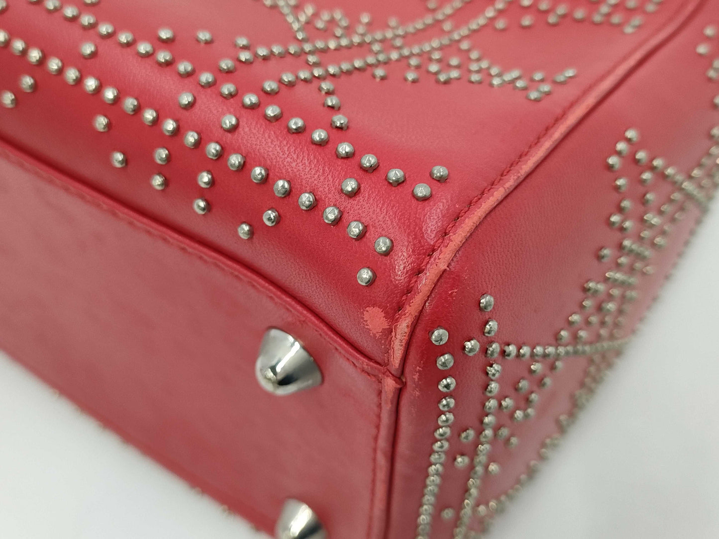 Dior Red Silver Hardware Studded Handbag