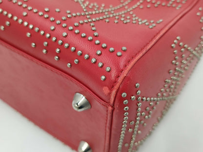Dior Red Silver Hardware Studded Handbag