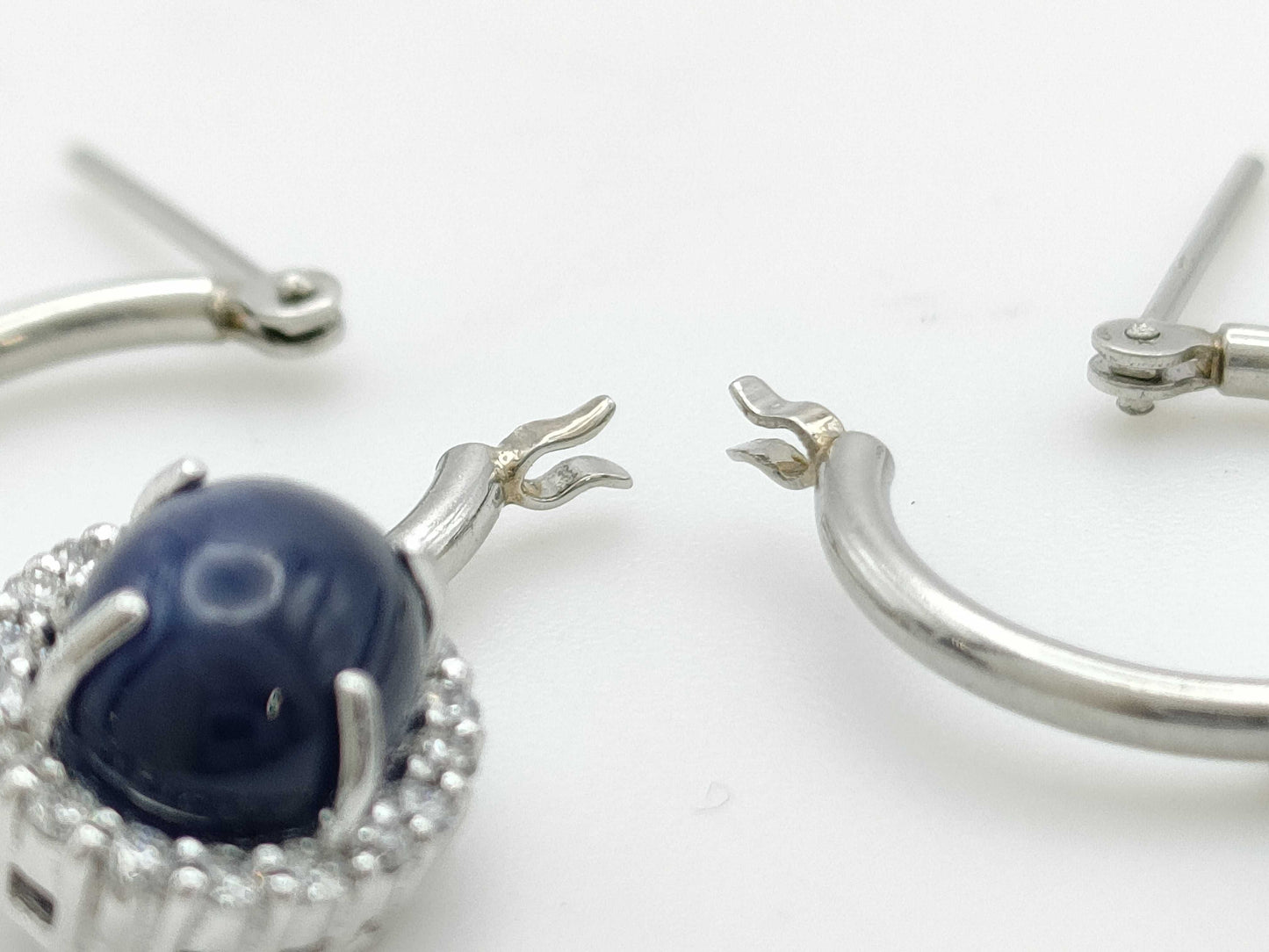 Cabochon Sapphire 2.14/2.27ct D0.16/0.17ct PT900 5.4g Earrings 