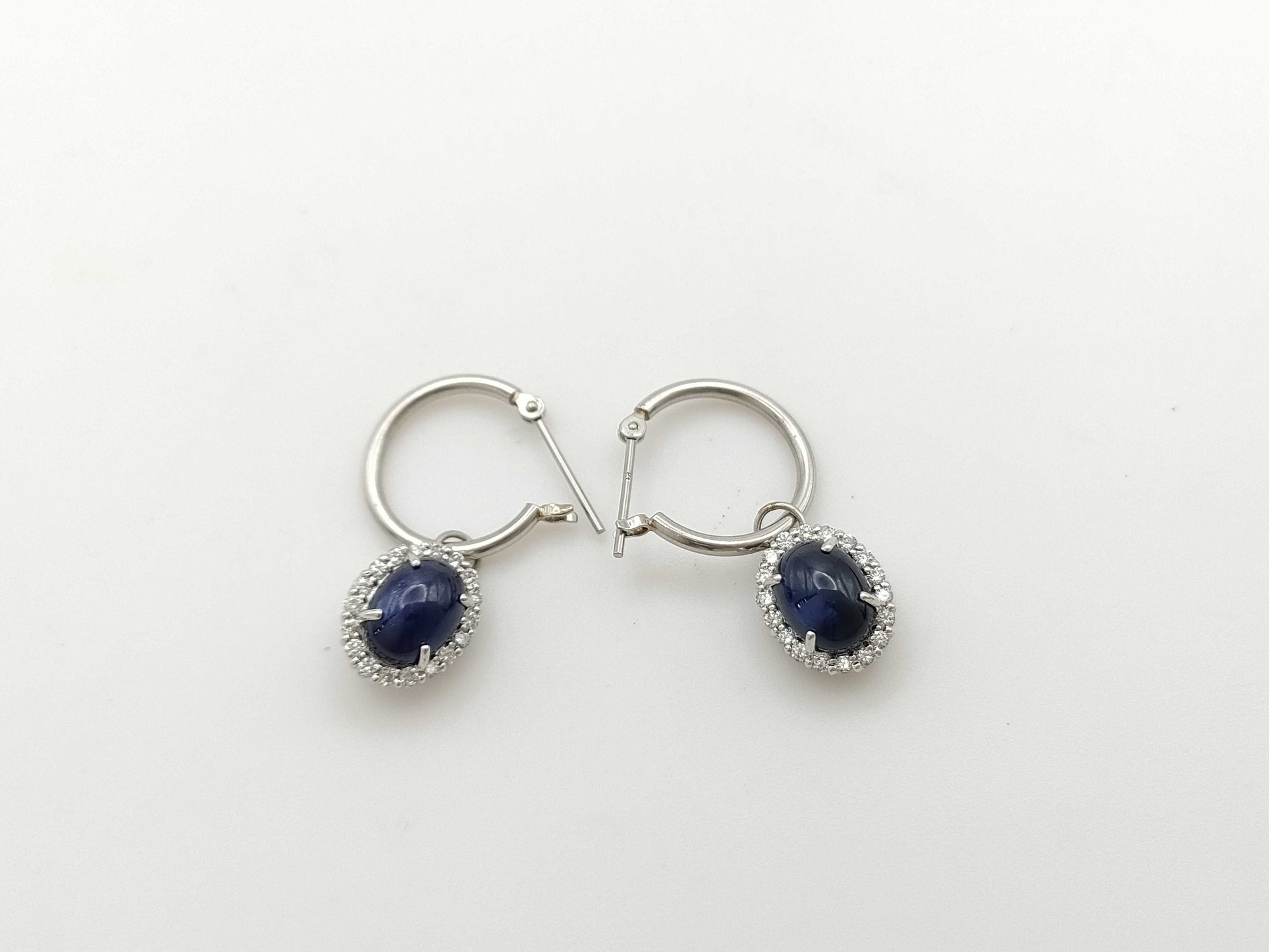 Cabochon Sapphire 2.14/2.27ct D0.16/0.17ct PT900 5.4g Earrings 