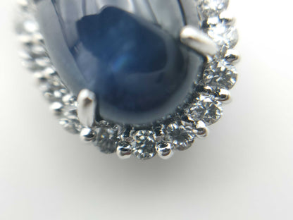 Cabochon Sapphire 2.14/2.27ct D0.16/0.17ct PT900 5.4g Earrings 