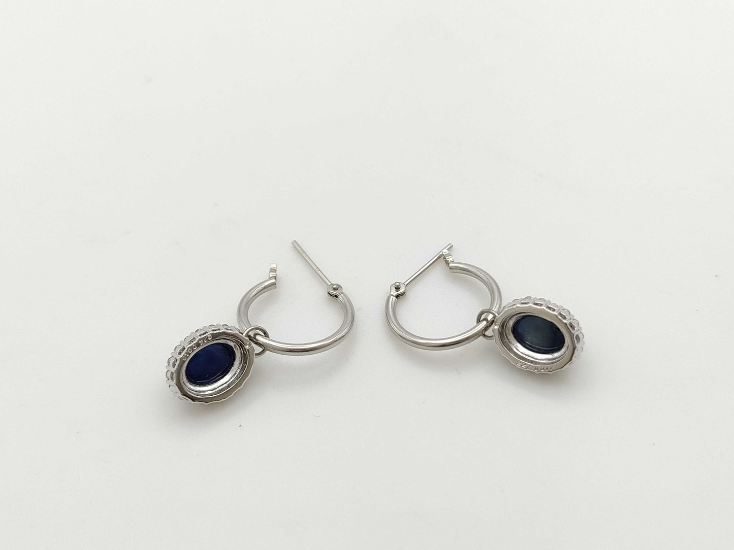 Cabochon Sapphire 2.14/2.27ct D0.16/0.17ct PT900 5.4g Earrings 