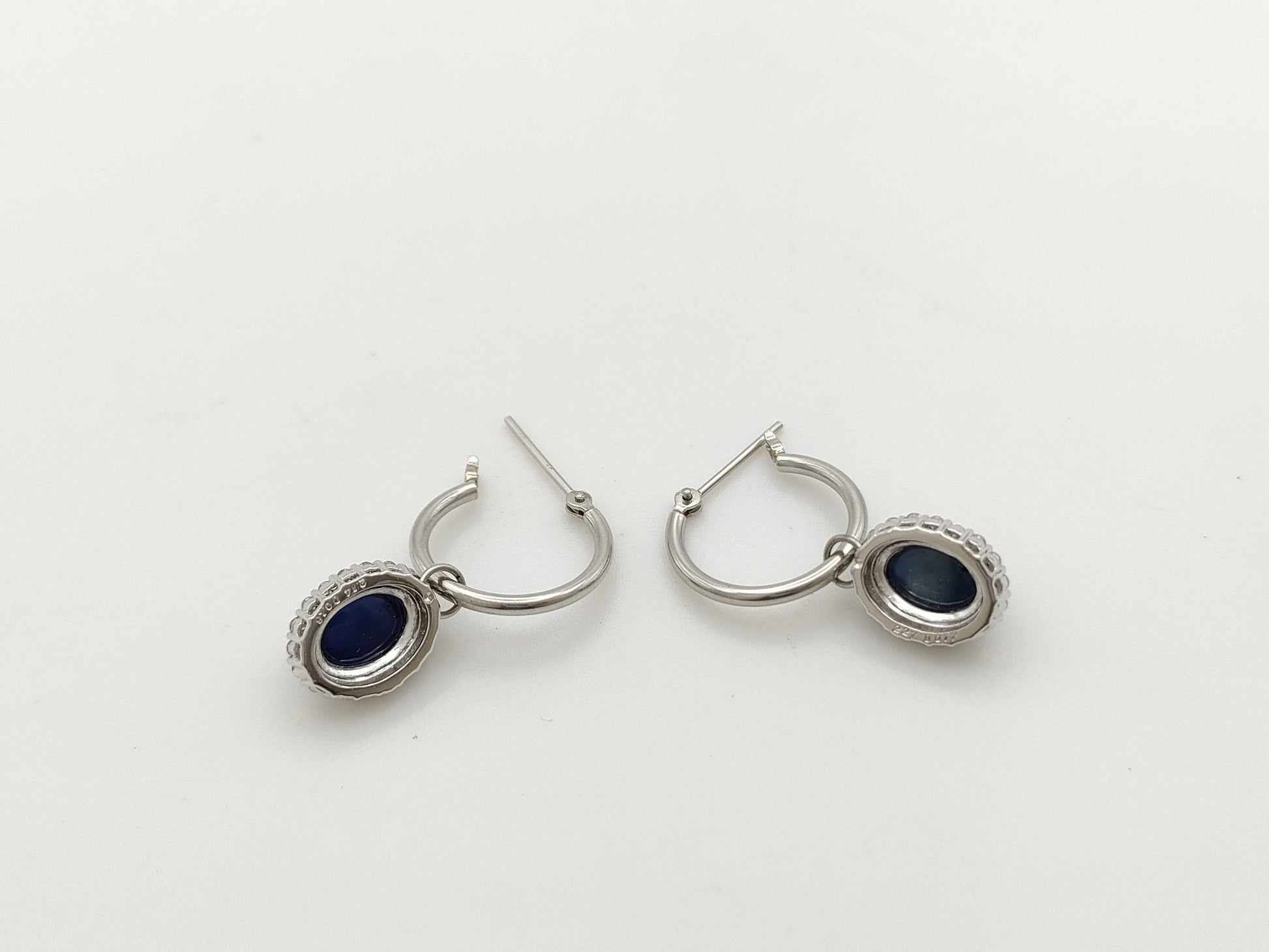 Cabochon Sapphire 2.14/2.27ct D0.16/0.17ct PT900 5.4g Earrings 