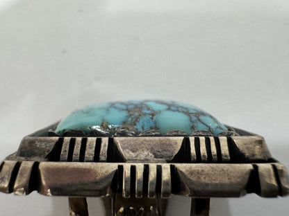 NAVAJO Fred Peters Extra Large High-Grade Natural Kingman Turquoise Ring in Sterling Silver, 20.0g